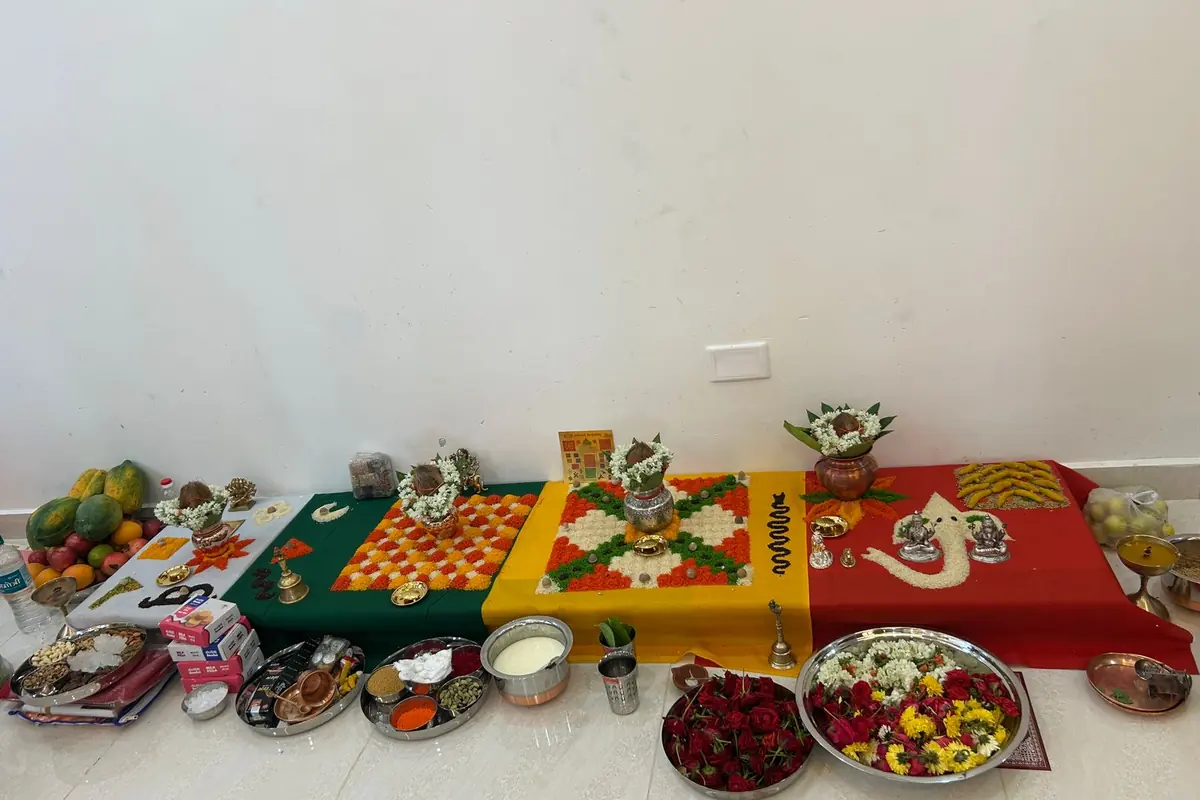 Traditional samagri setup for office and shop opening puja in Bangalore