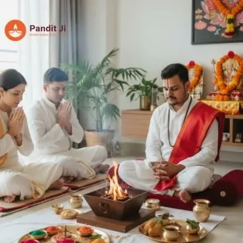Family performing Grah Shanti Havan with Hindi Pandit